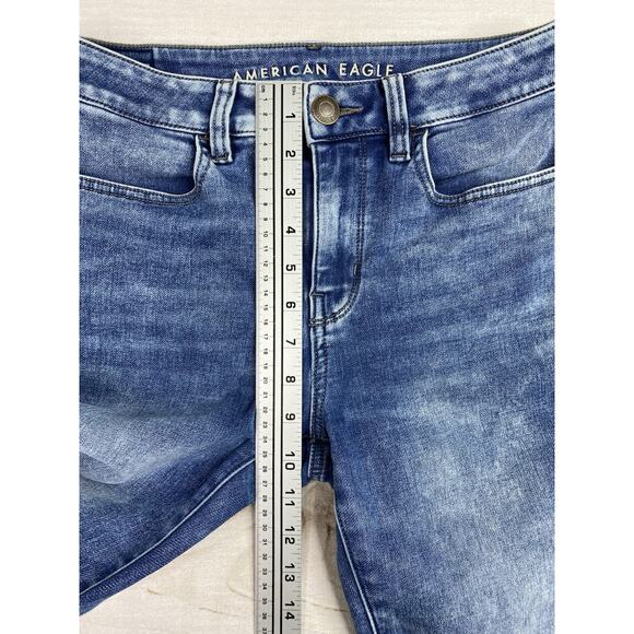 American Eagle Hi Rise Jegging Jeans Womens 6 Acid Wash Distressed Stretch Denim - Picture 3 of 12